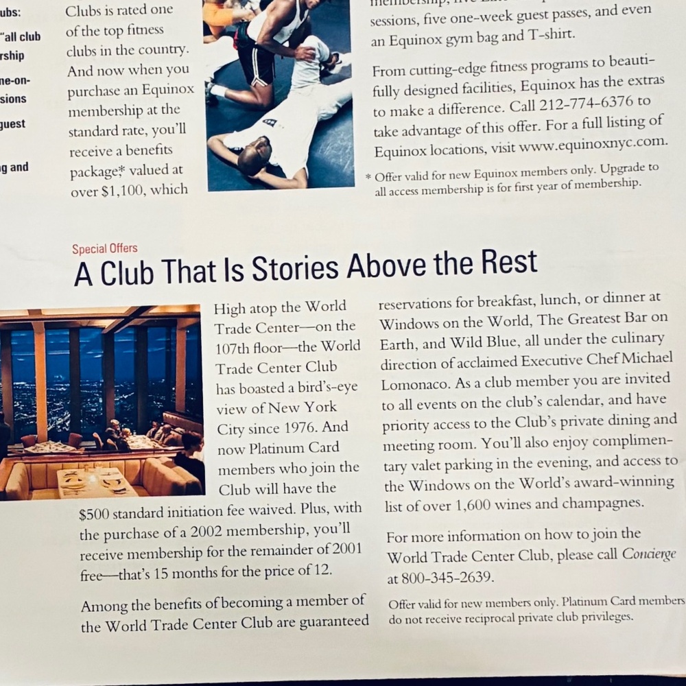 Sept 2001 Promo WTC Club /Windows on the World